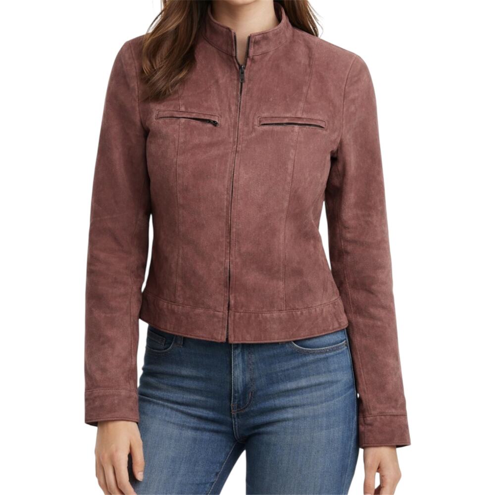 John Paul Richard Full Zip Moto Jacket Genuine Leather Pockets Dusty Pink 6
